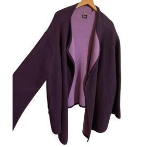Eileen Fisher Two Tone Purple Lambs Wool & Cotton Blend Open Oversized Cardigan